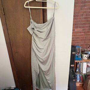 Lulu's Gray Asymmetrical Ruched Slip Dress